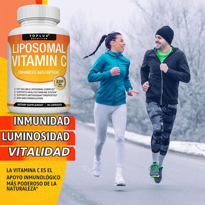 Vitamina C liposomal Toplux de 2100 mg de alta absorción soluble en grasa VIT C – Apoyo inmunológico, refuerzo de colágeno, defensa de la inmunidad y potente antioxidante